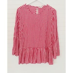 Beachlunchlounge Gingham Red Bell Sleeve Top EUC